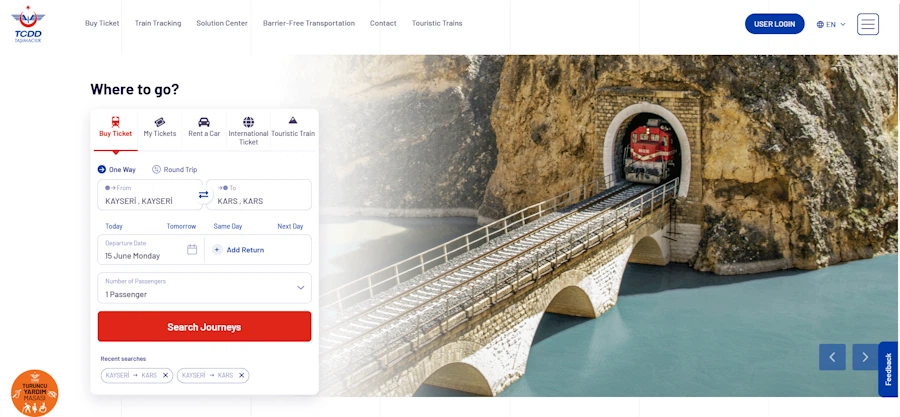 Pantallazo de la portada de la web de los trenes turcos
