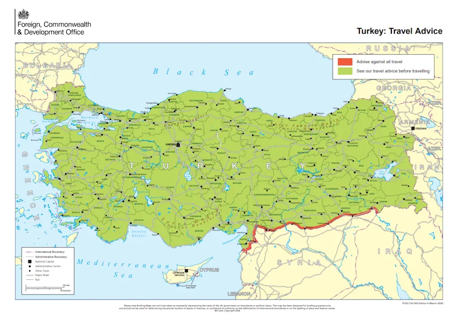 Mapa del Gobierno británico sobre la seguridad en Turquía