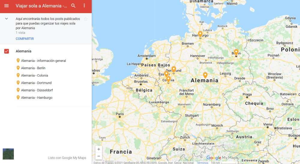 Viajar sola a Alemania, mapa destinos