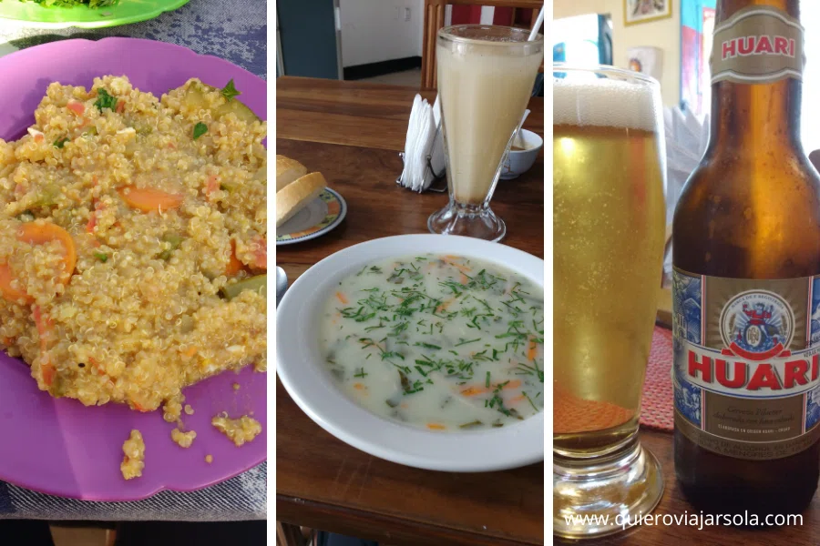 Quinoa, sopa de maní con refresco de sésamo y cerveza