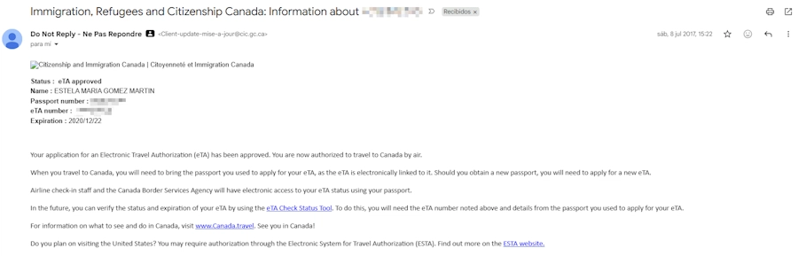Email de mi aprobación de la eta