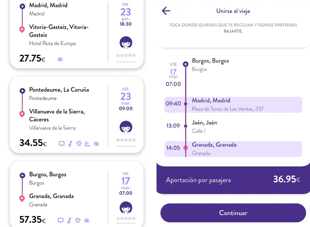 MissCar, buscar viaje