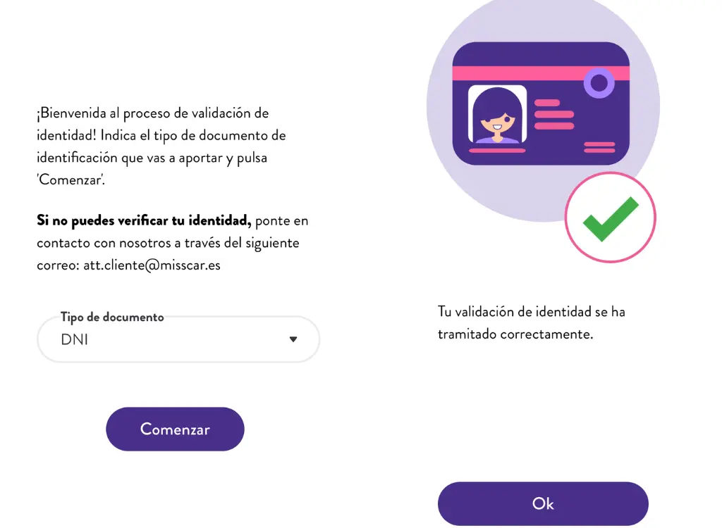 MissCar, validación de identidad