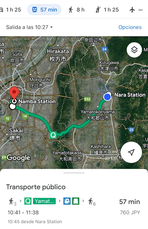 Mi itinerario entre Nara y Osaka Namba