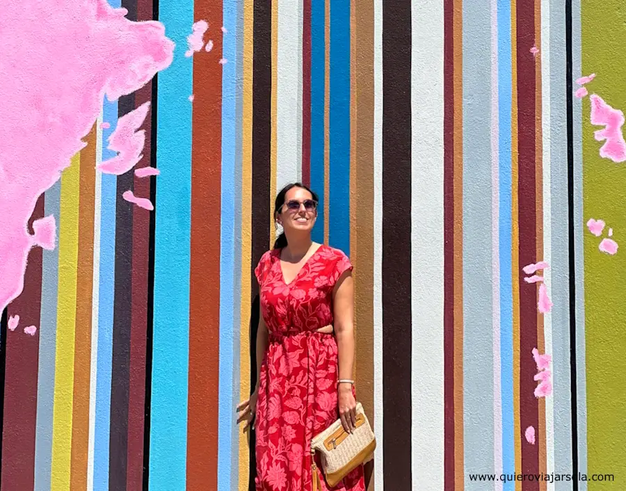 Yo en la pared rosa de Los Ángeles