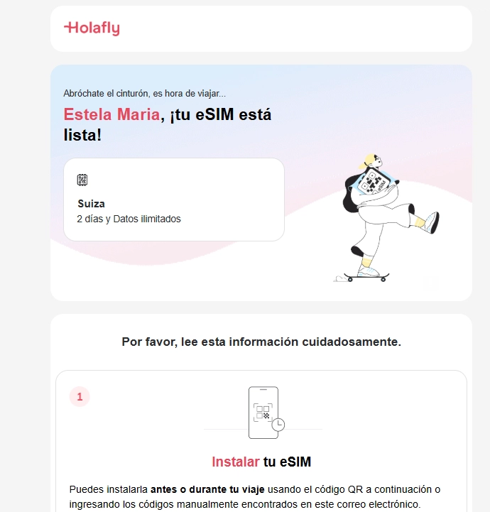 Correo recibido tras contratar la eSIM