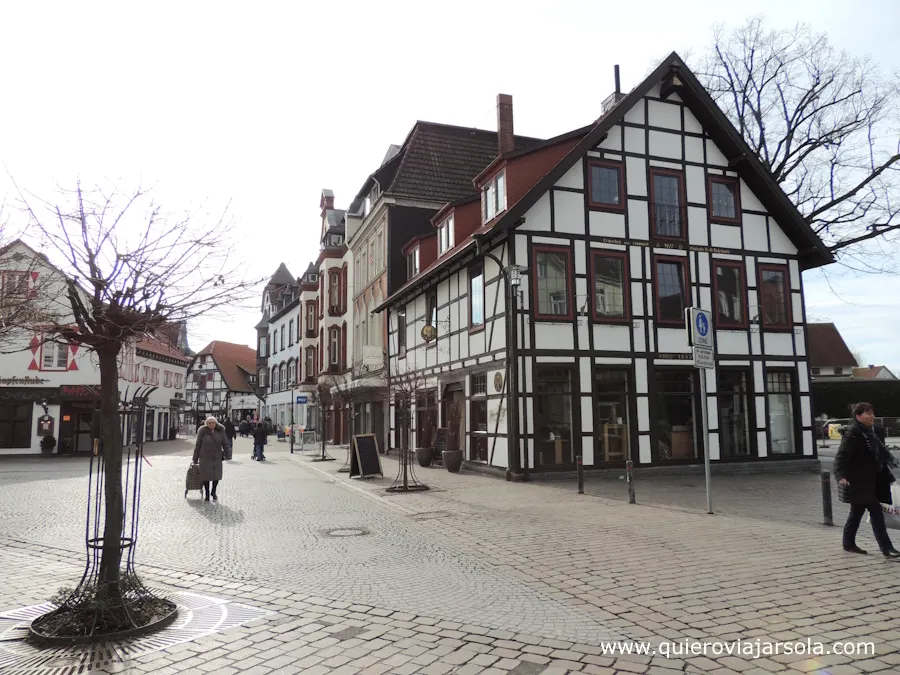 Casas con entramado típico en la calle peatonal
