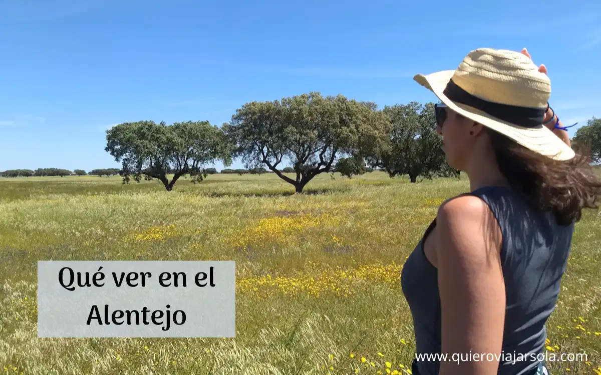 Yo admirando paisajes de encinares en el Alentejo