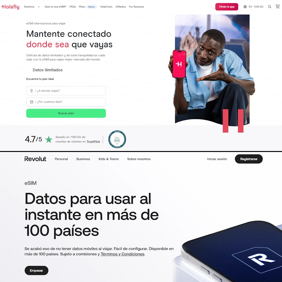 Pantallazos de Holafly y Revolut